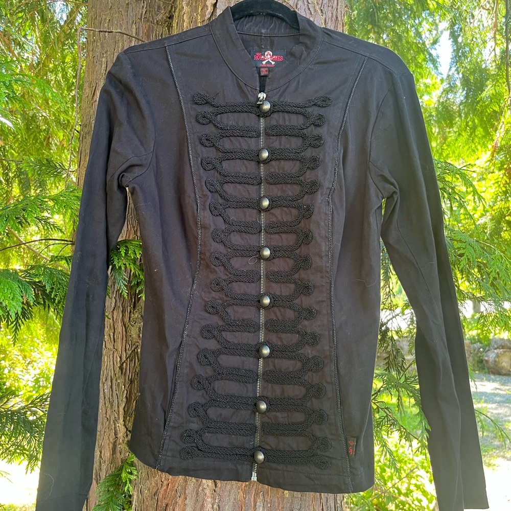 Royal Bones Tripp Button Down Zipper Denim Jacket Emo Goth Jean Long Sleeve